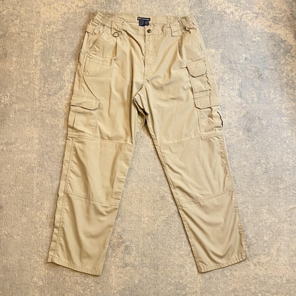 5.11 Tactical Series Pants Mens 38x32 Khaki Cargo Elastic Waist Workwear Hiking